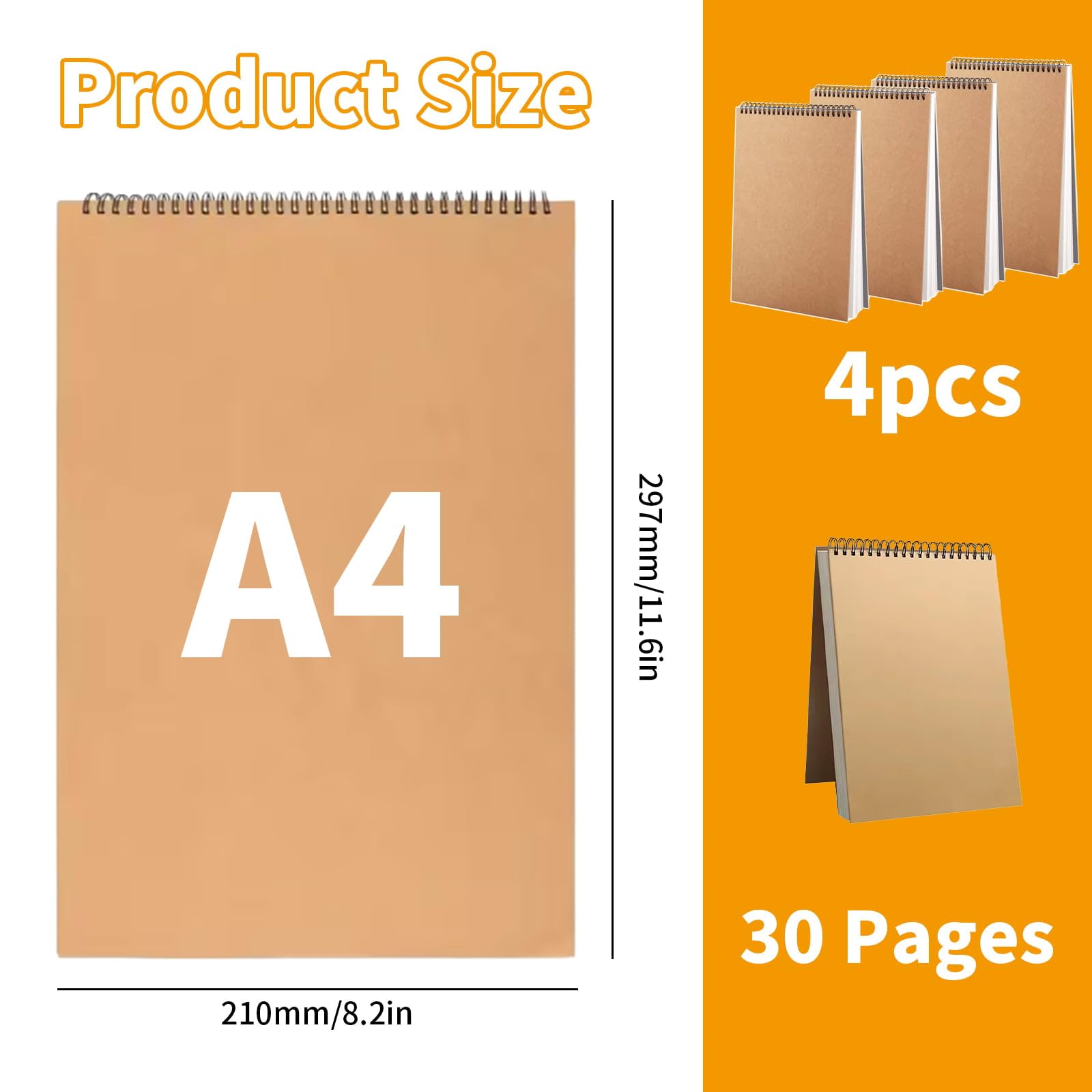 4Pack A4 Sketch Books Spiral Bound Hardback Sketch Pad, Drawing Book Spiral Bound - Image 2