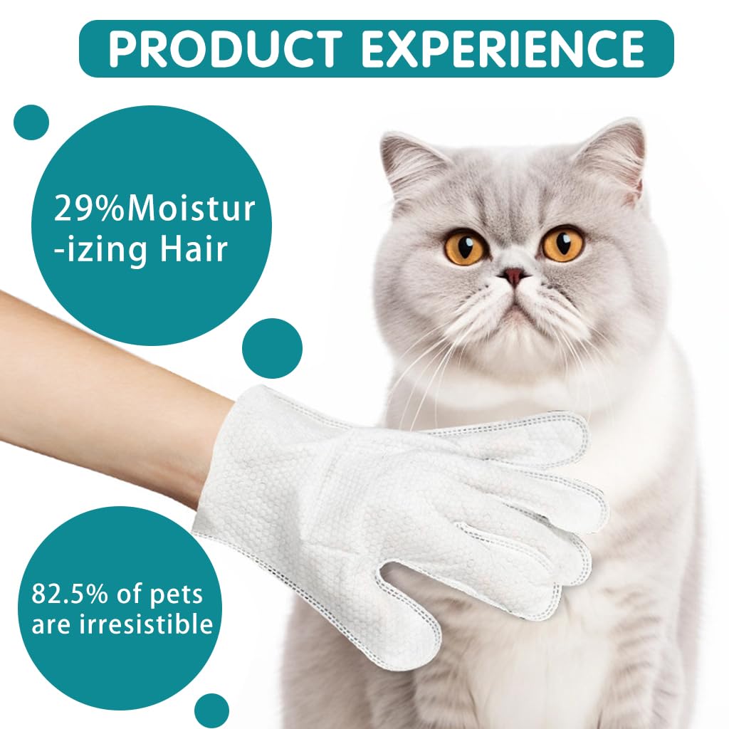 Qpets® Pet Wipes Gloves, 6Pcs Pet Cleaning Gloves Disposable Dry Cleaning Tool, Cats and Dogs Grooming Wipes Gloves Skin Friendly for Wipe Claws, Ear, Feet, Butt 2