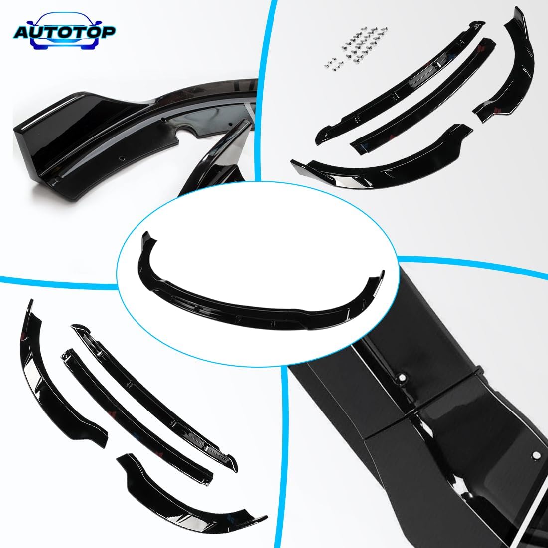 Front Bumper Lip Splitter (4-PCS, Glossy Black) – FIT 2015–2023 Dodge Charger SRT – ABS Front Spoiler Diffuser Kit