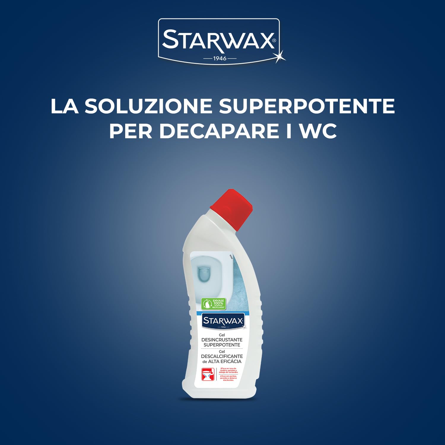 STARWAX - Gel superpotente disincrostante per WC - Azione choc - Compatibile fosse biologiche - Scioglie il calcare - Efficace sul fondo della tazza del WC - 750ml