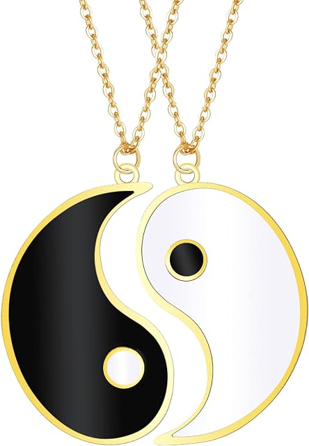 2 Matching Yin Yang BFF Couples Necklace Chain Friendship Girlfriend Women Men Best Friend Necklace Gifts for Valentine's Day Birthday