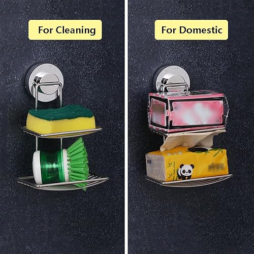 Miniatura 3 de Paquete de 2 soportes de jabón de pared de succión de acero inoxidable con ventosa al vacío, soporte de esponja para baño, sin perforaciones, color