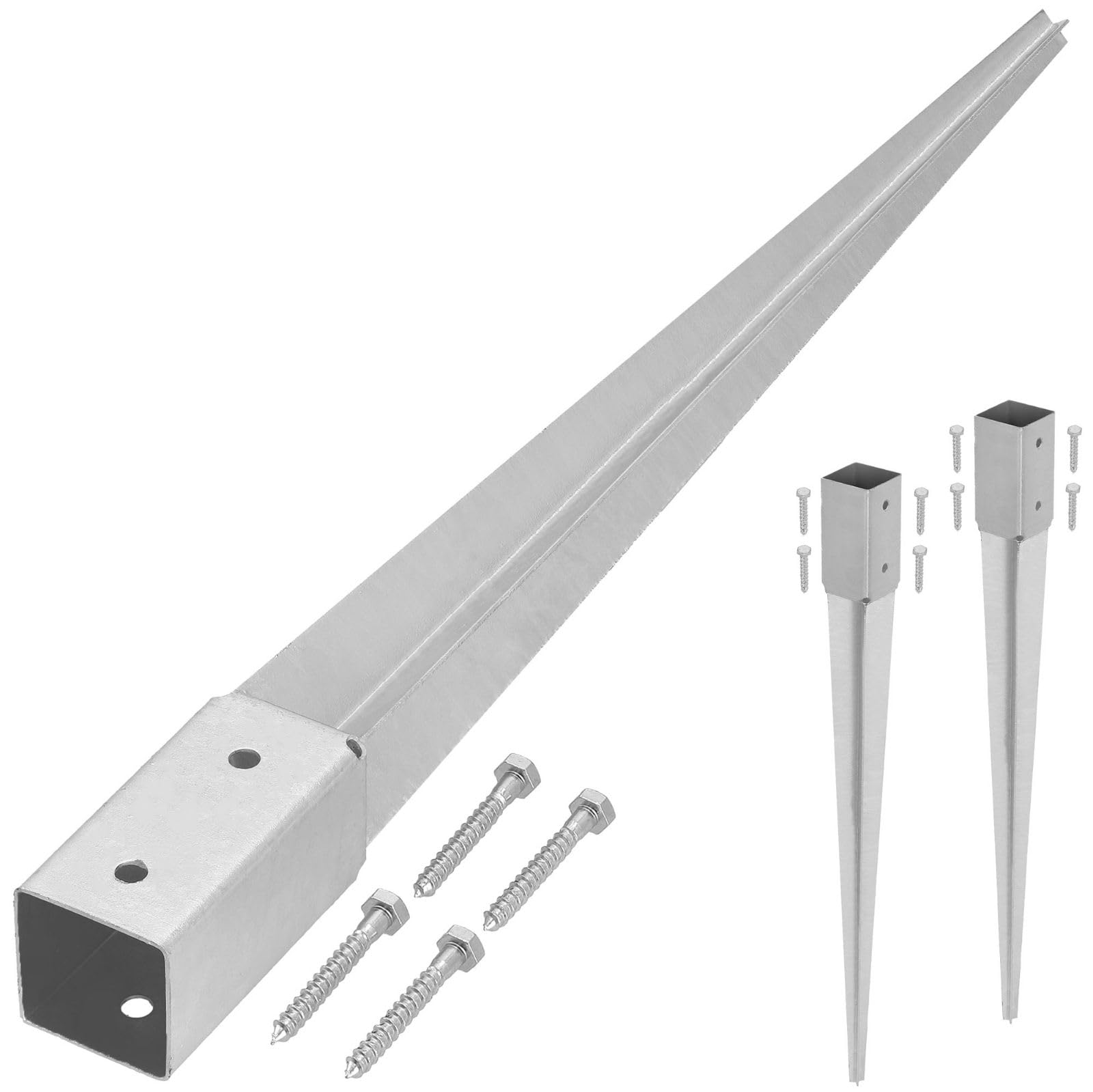 Kotarbau Silver Kotarbau® 2 Pcs Ground Anchor - Post Spike - Galvanised Steel - 60 Cm (23.62 In) - Ground Anchors Heavy Duty - 46 × 46 Mm (1.81 × 1.81 In) - Post Brackets - Weather Resistant