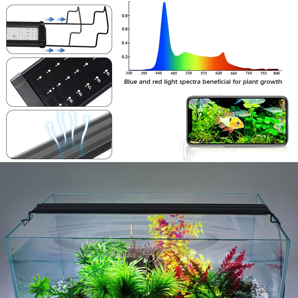 LED Eclairage Aquarium, Lumière D'aquarium de 90-110 cm, Rampe Éclairage Aquarium pour Poisson et Plante, Support Extensibles, IP68 étanche Light pour Réservoir de Poissons Plante