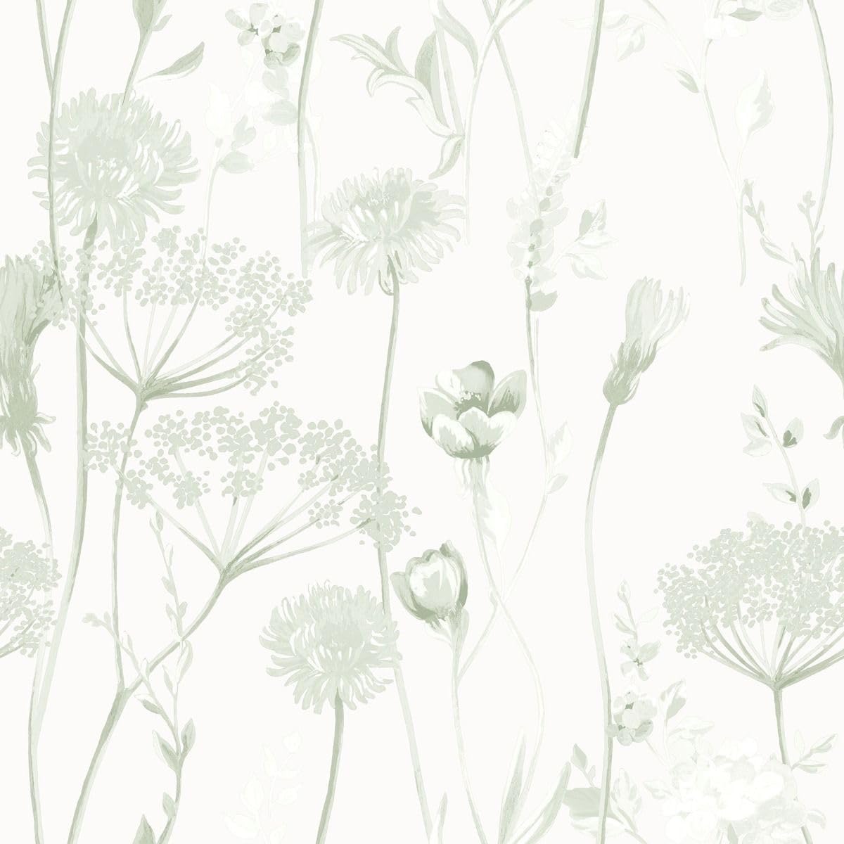Catherine Lansfield Meadowsweet Floral Wallpaper Green