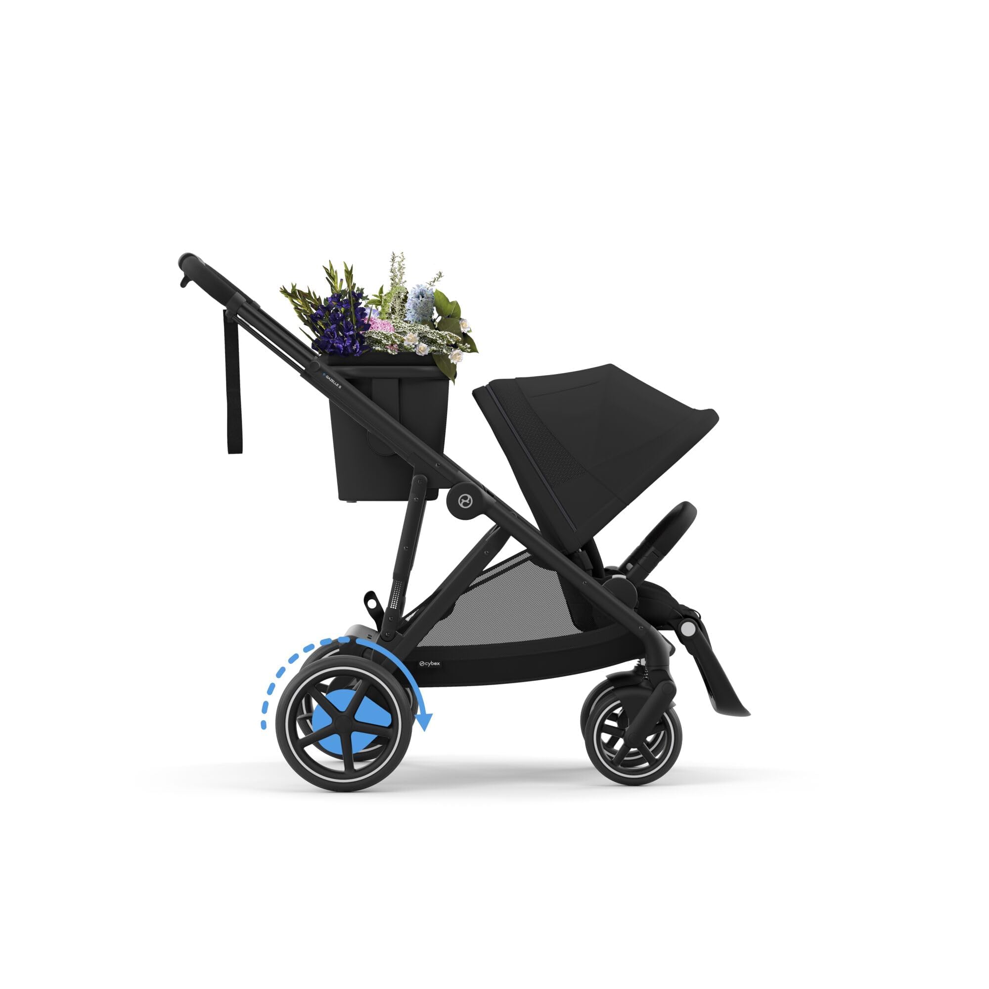 CYBEX Poussette Gold e-GAZELLE S, de la naissance à environ 4 ans, max. 22 kg (mode simple) / 2x 22 kg (mode duo), système tout-en-1 avec propulsion électrique et 20+ configurations, Noir lune