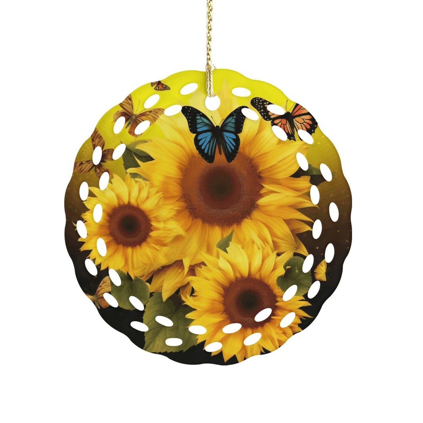 Wsoihfec Style Sunflower Floral Butterflies Arthanging Ornaments For Tree- Christmas Ornaments,Home Decor | Housewarming Gifts,Ceramic Keepsake For Family, Friends