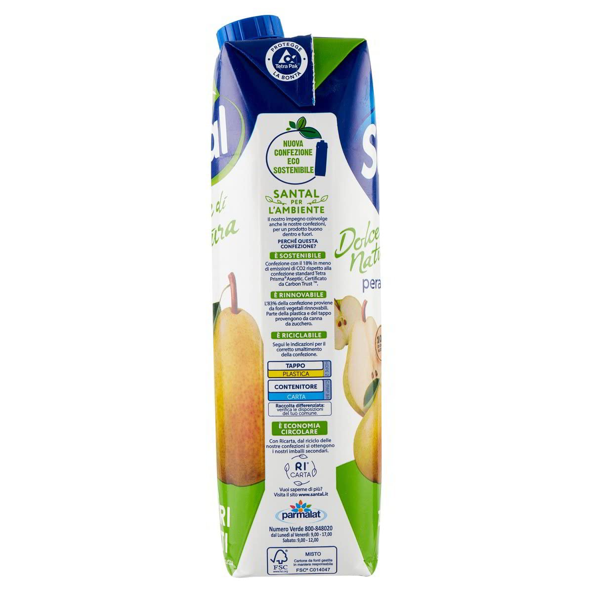Parmalat Santal Succo di Frutta Pera Dolce di Natura Zero Zuccheri Aggiunti Peras Jugo de fruta cero Azúcar Refrescante 1000 ml