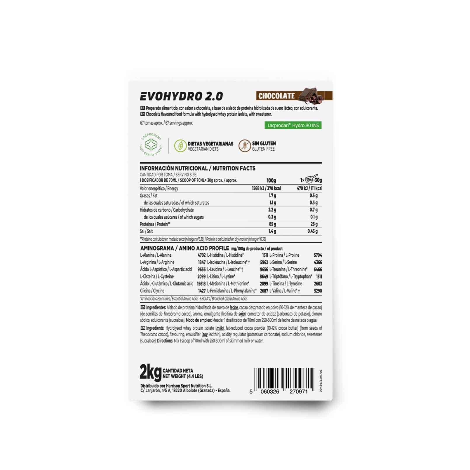 HSN Sports Hydrolizowane białko serwatkowe - Evohydro 2.0 (Hydro Whey) - smak czekolady - 2000 gr