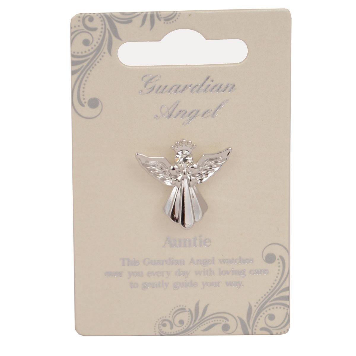 Guardian Angel Silver Angel Badge Broach for Auntie | Lapel Pin with Rhinestone for Men & Women Suit Tuxedo Tie Hat | Gift with Inspirational Message for religious, Memorial events & Birthday