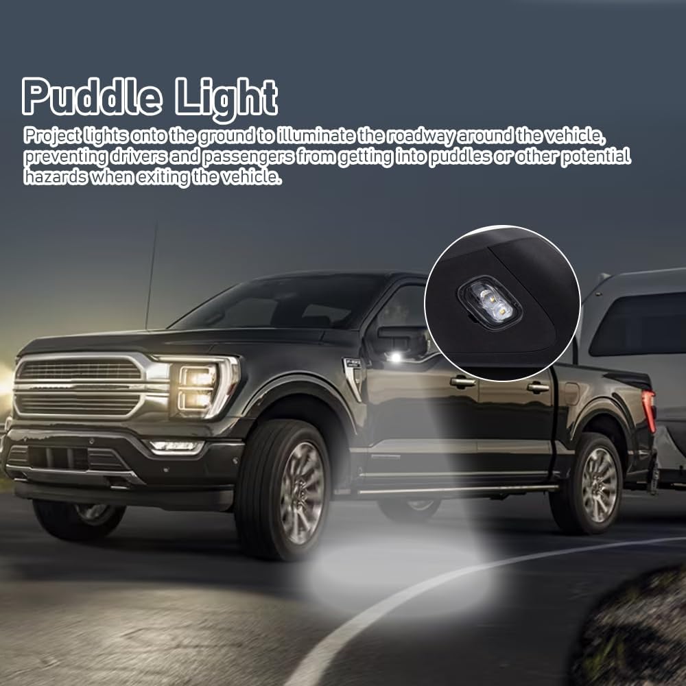 For Ford F150 2021-2024 Door Mirror with Textured Black Cover Manual Folding with Turn Signal Light Puddle Light Power Adjustment with Heated and Blind Spot Glass 11 Pins Left Driver Side (W/O Camera)