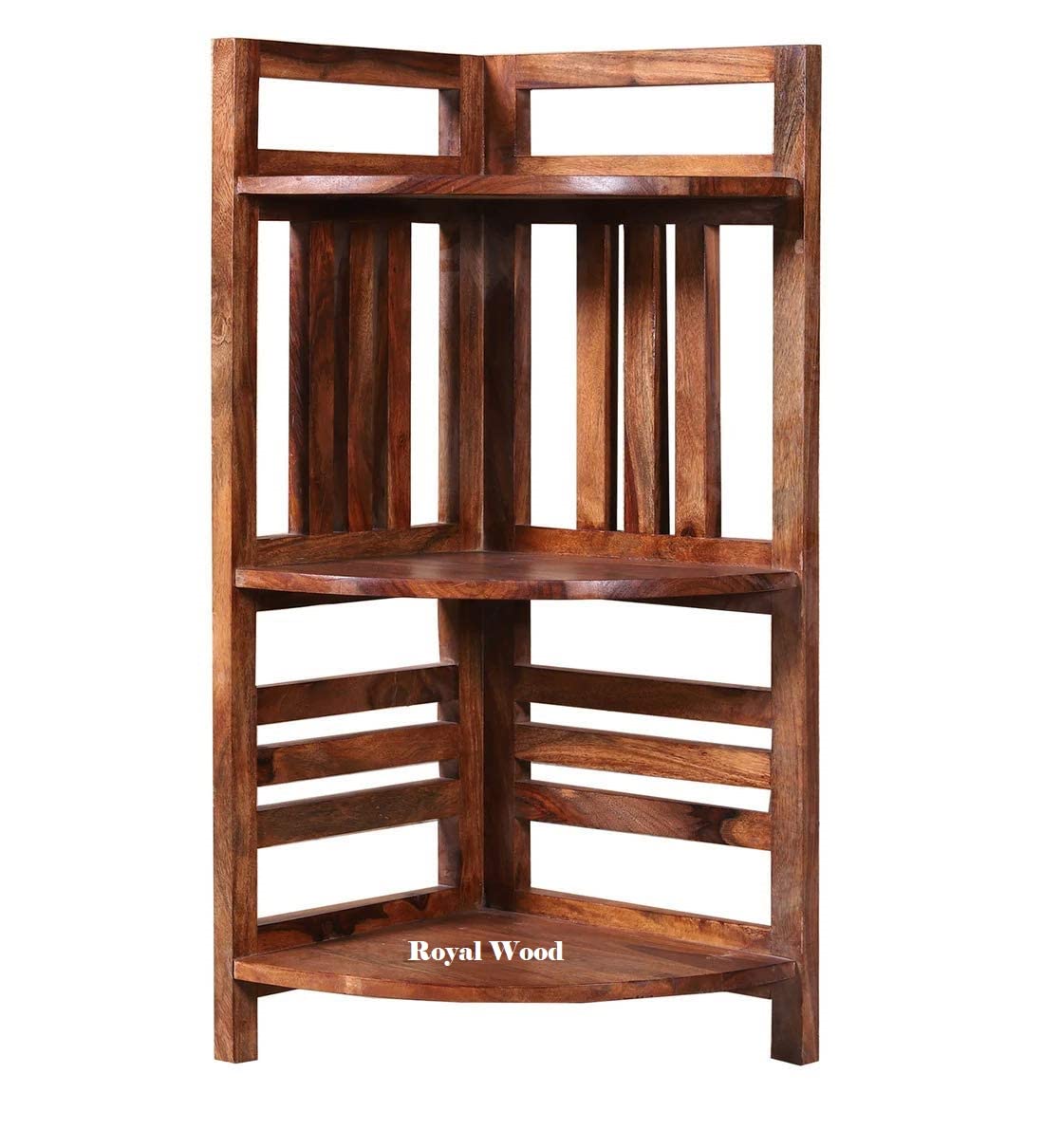Royal Wood Solid Sheesham Wood Corner Open Bookcases with 3 Shelf Storage for Living Study Room Drawing Room, Library-image-23
