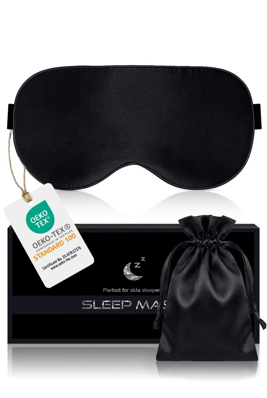 Aosun Schlafmaske Seide für Seitenschläfer, 22MM, 100% Bio Maulbeerseide, Professional 100% Lichtblockierende Schlafbrille mit Verstellbarem Band für Frauen & Herren, Schlaf Augenmaske für Reisen