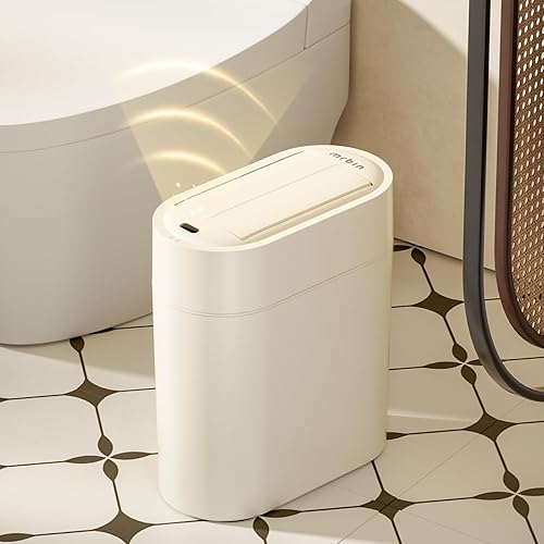 MRBIN Basurero de baño con sensor de movimiento con tapa de mariposa, cubo de basura delgado automático sin contacto de 7 litros1.8 galones, cesta