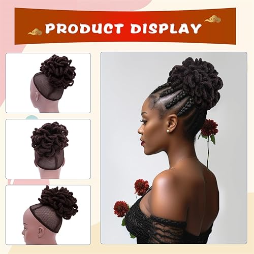 Miniatura 7 de Liliyab DreadLocks Chignons Afro High Puff - Cola de caballo con cordón para coleta, extensiones de pelo sintético con clip, cola de caballo para