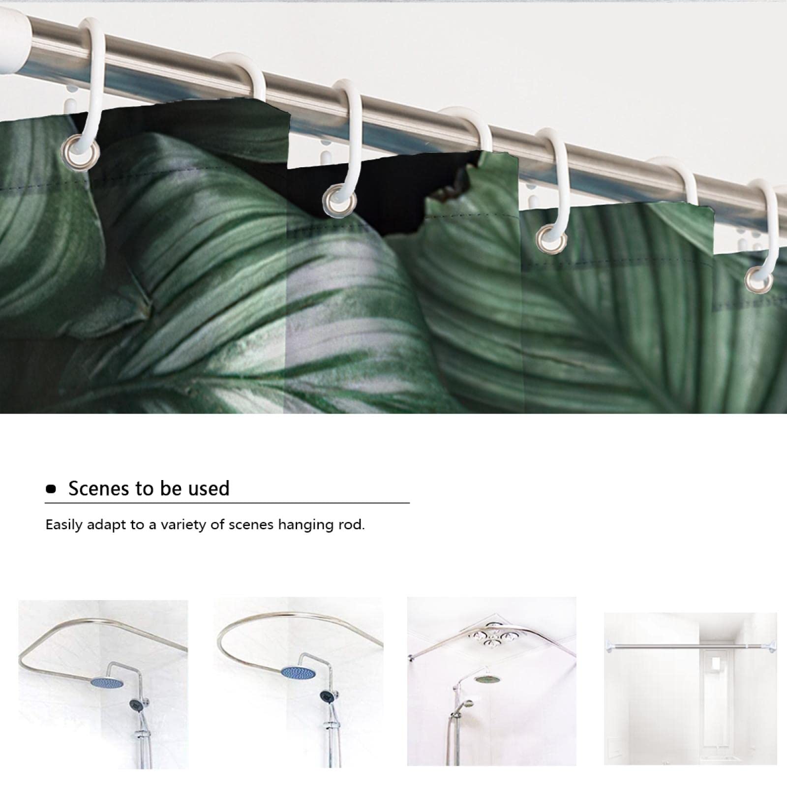 Cortinas de Ducha de Planta de Hoja Verde Cortina de Ducha Impermeable Lavable a máquina para baño Cortinas de bañera de Secado rápido Suaves y duraderas W190xL220cm