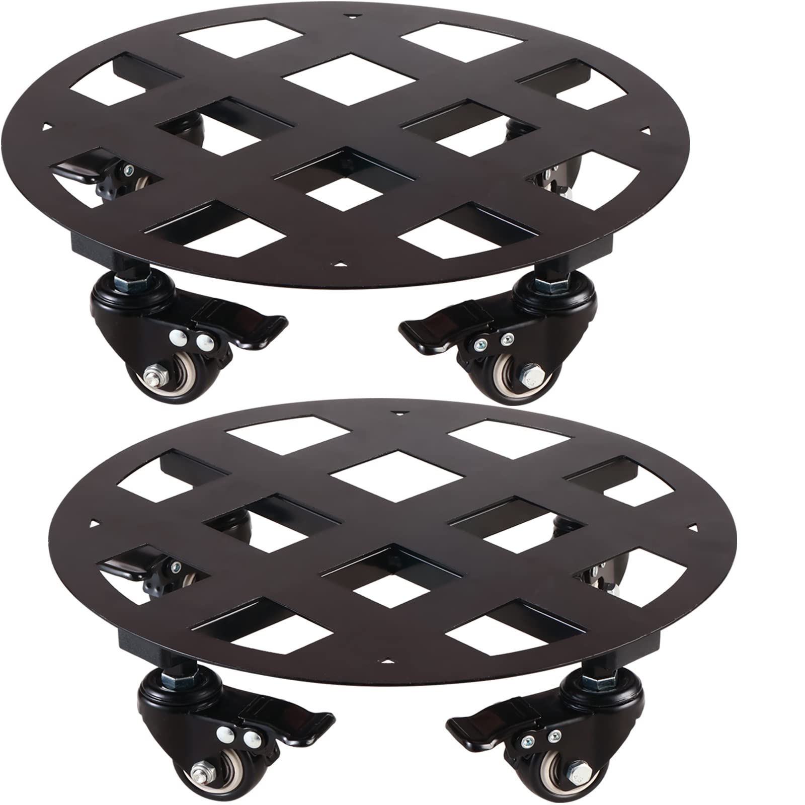 2 Packs Large Metal Plant Caddy with Wheels 13” Heavy-Duty Iron Rolling Plant Stands with Casters Indoor Outdoor Plant Pot Roller Planter Movers Dolly Black, Strong Load Capacity