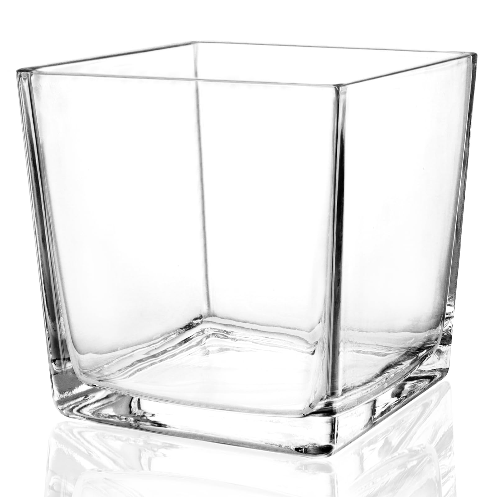 Comrzor 1 jarrón cuadrado de cristal de 6 x 6 x 6 pulgadas, jarrón transparente para centros de mesa, portavelas para eventos de boda, fiesta, decoración del hogar