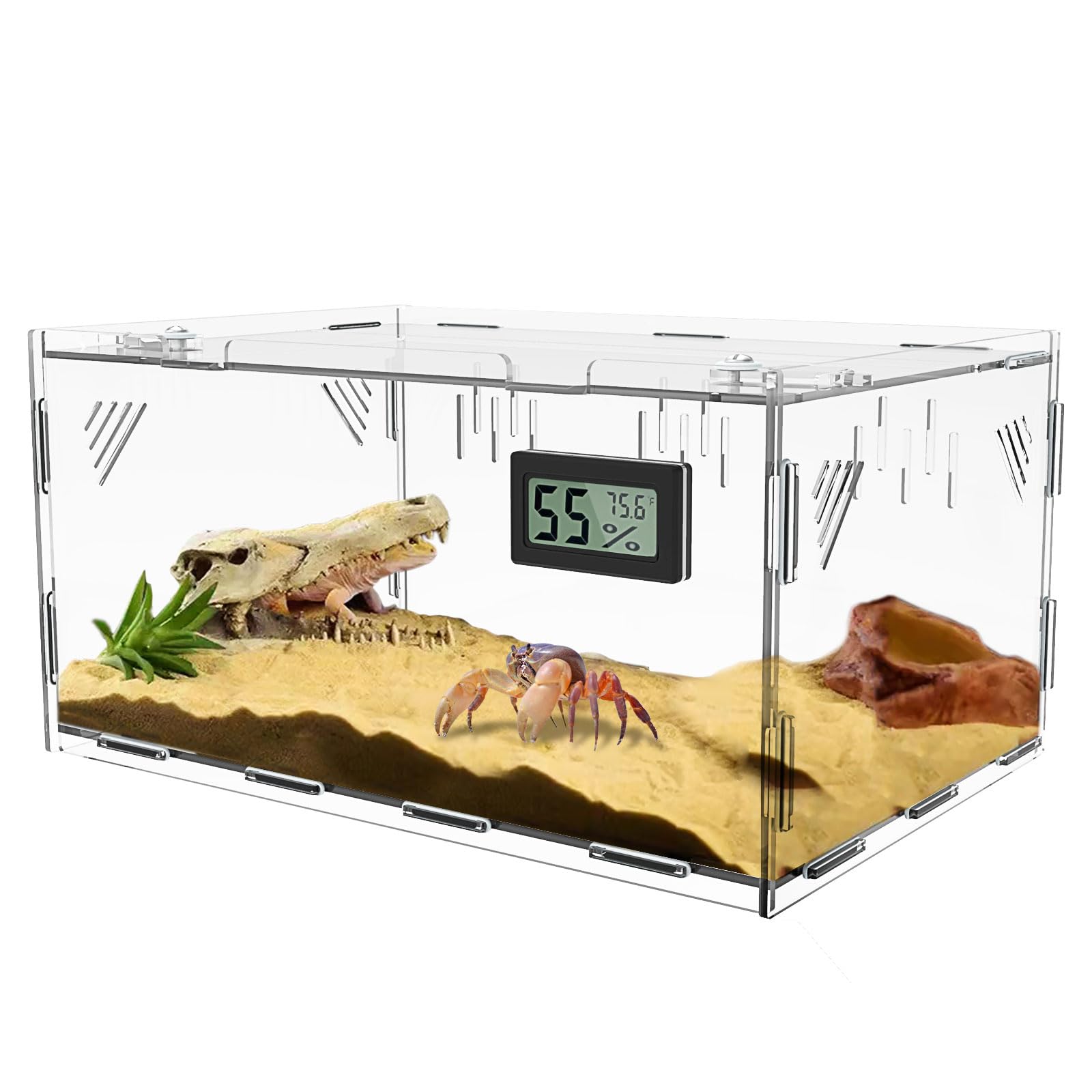 Tanque de reptiles, terrarios de reptiles, caja de cría de reptiles acrílicos, tanque de jaula de terrario para pequeños insectos reptiles en casa y oficina (grande)