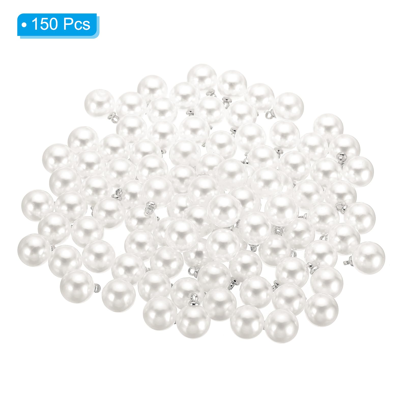 PATIKIL 10mm Pearl Charm, 150Pcs Faux Pearl Pendant Charm for DIY Wedding Crafts Silver White - Image 3