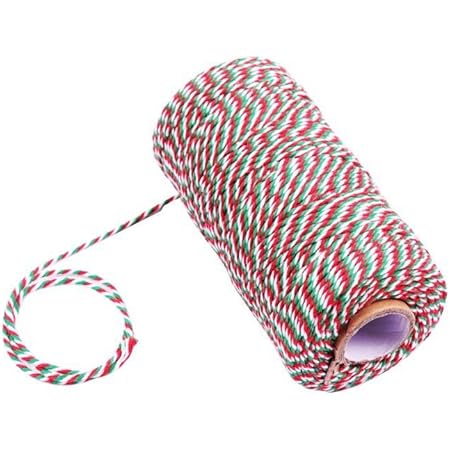 Cotton Twine String, Wrapping Twine,Cotton Bakers Twine Arts Crafts Twine,328 Feet Red Green and White String Durable Packing Holiday Twine
