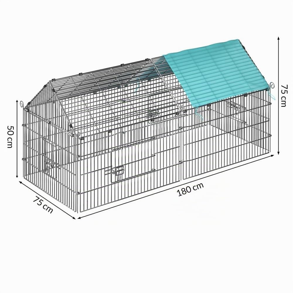 CADOCA® Recinto Conigli Esterno 180x75x75cm Conigliera con Protezione Solare Giardino Gabbia Animali Porcellini India Lepri