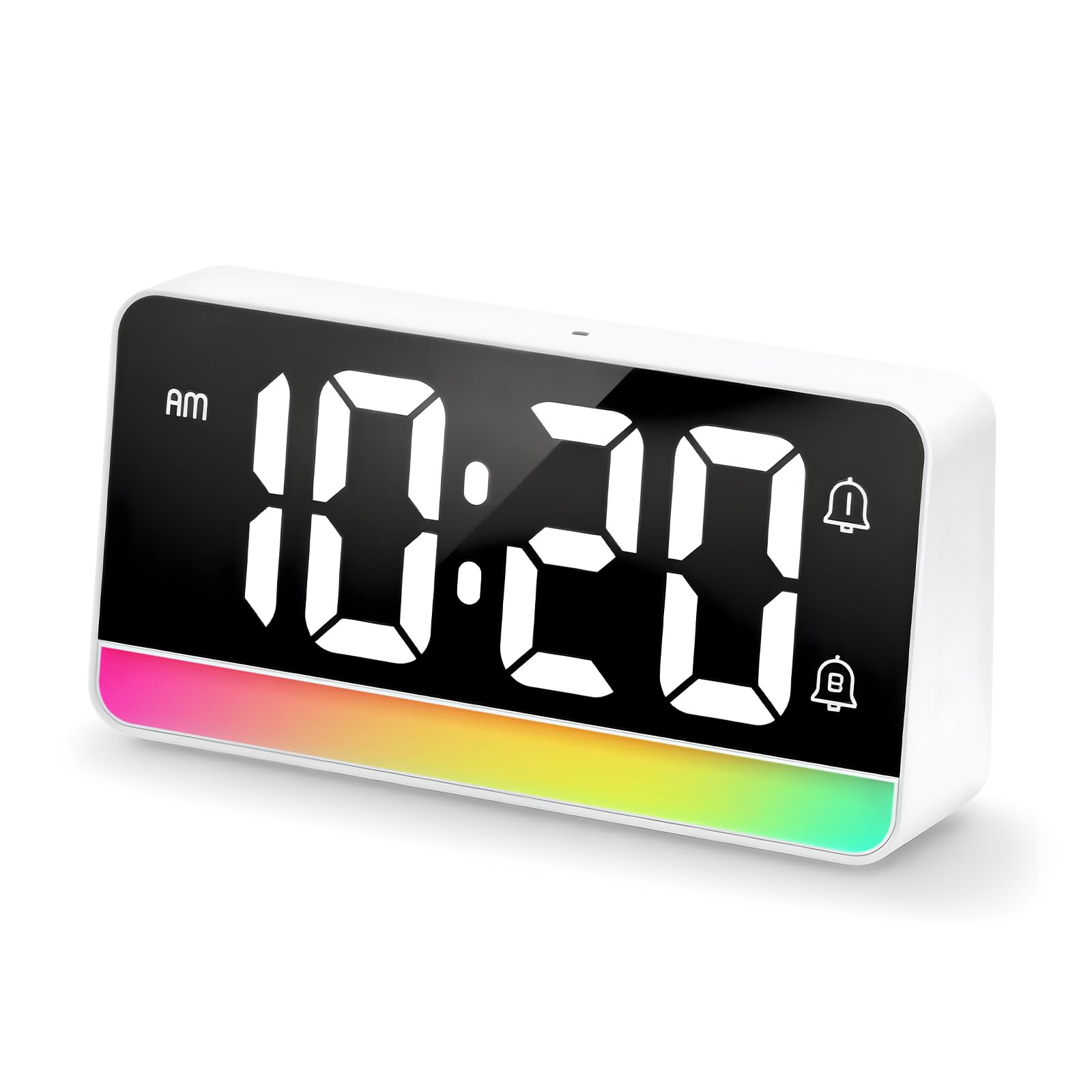 ALANAS Large Digital Alarm Clock for Bedrooms Dynamic Color Changing Mood Light Dual Alarms Snooze Adjustable Volume Brightness