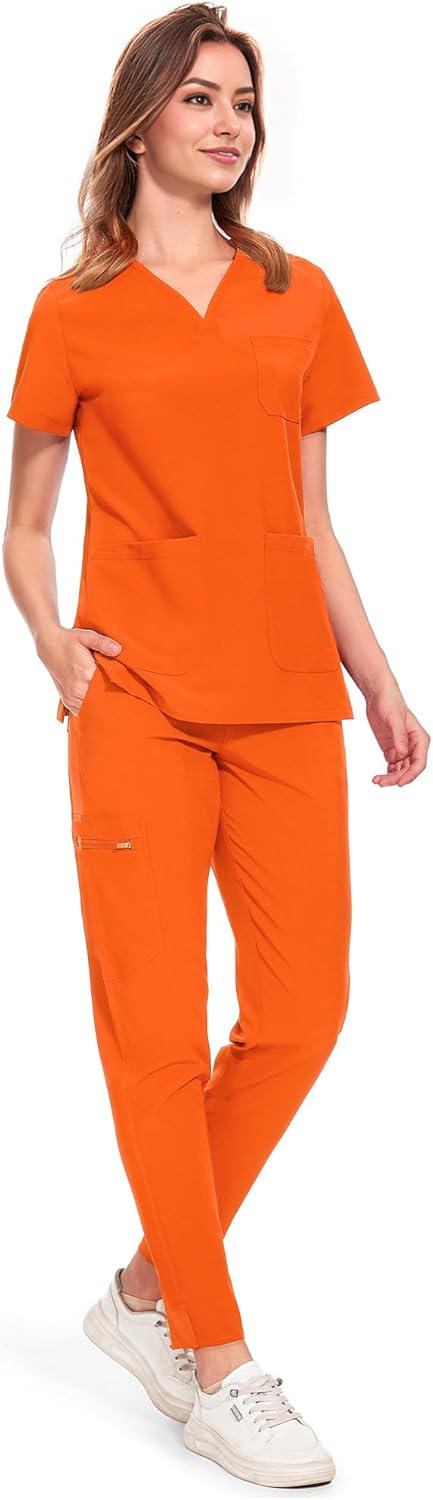 COZYFIT Medical Scrubs for Women Set - Curved V-Neck Scrub Top & Jogger Pants with 8 Pockets - Image 3