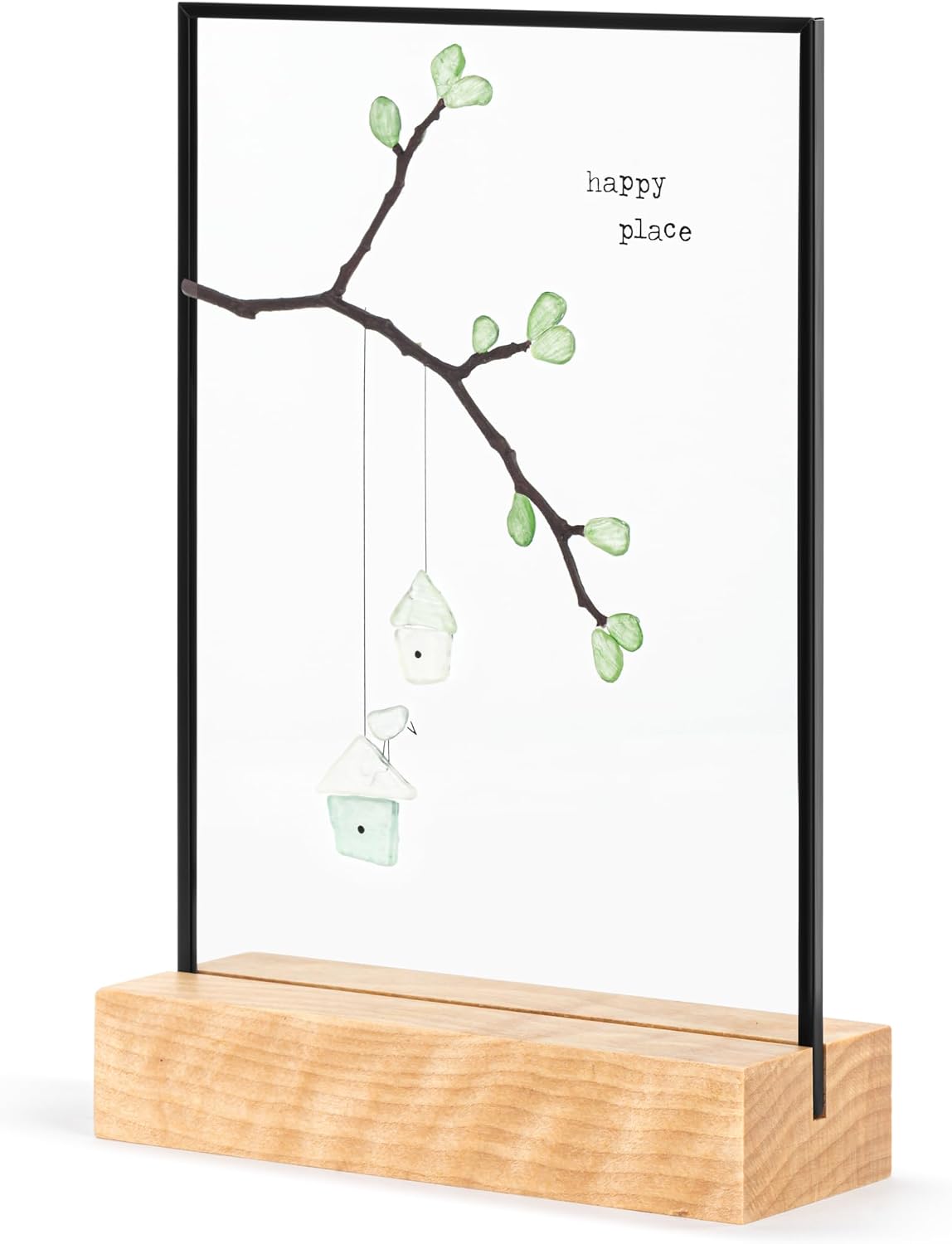 DEMDACO The Sharon Nowlan Collection Happy Place Birdhouse 5 x 7 Acrylic, Iron and Glass Large Table Top Suncatcher Plaque on Block Display