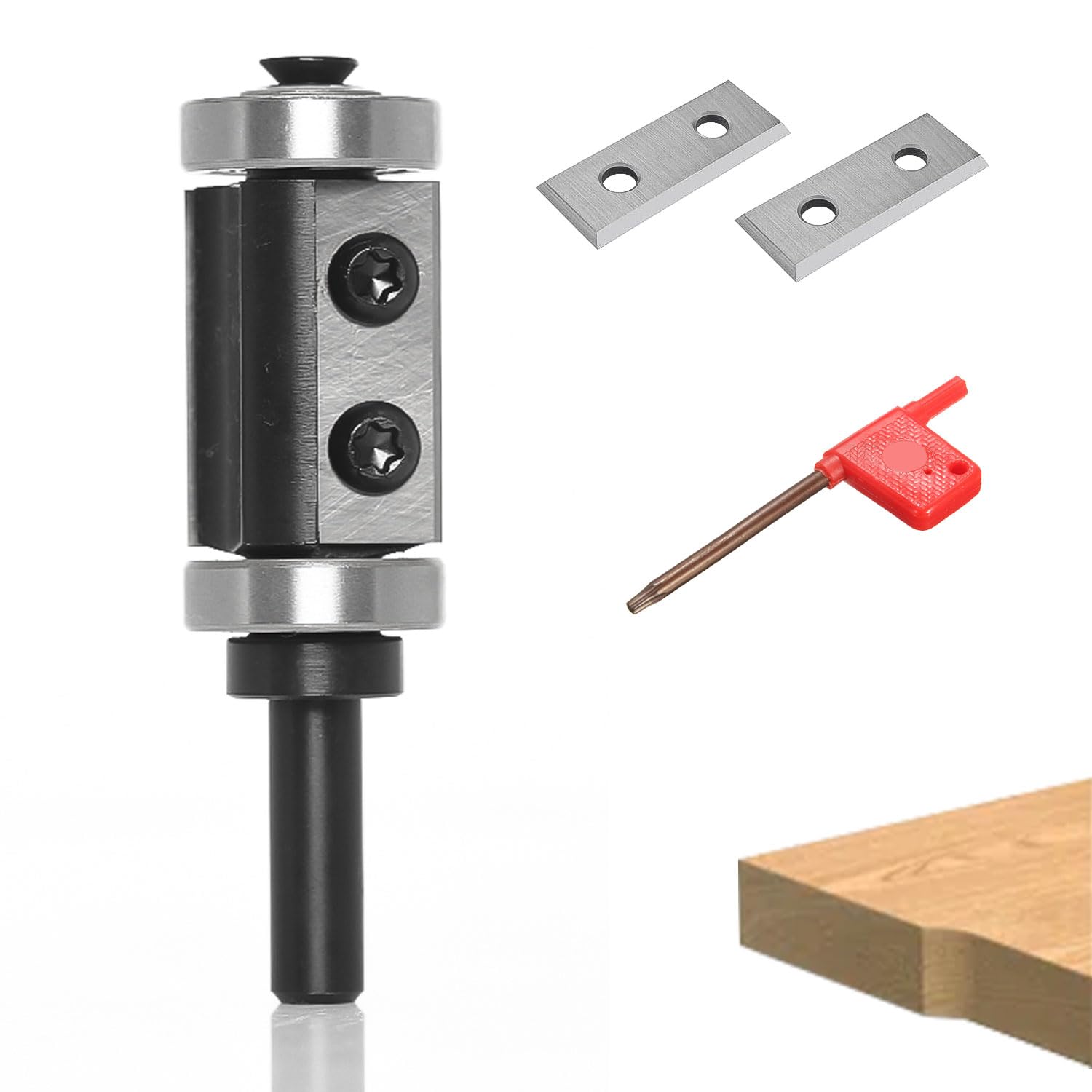 Fraise Defonceuse 8mm, Fraise Affleurante à Plaquettes Réversibles, Fraise a Copier avec Roulement à Billes, avec 2 Fraise à Lamer Remplaçables, Outil de Fraisage pour l'éboutage du Bois (1)