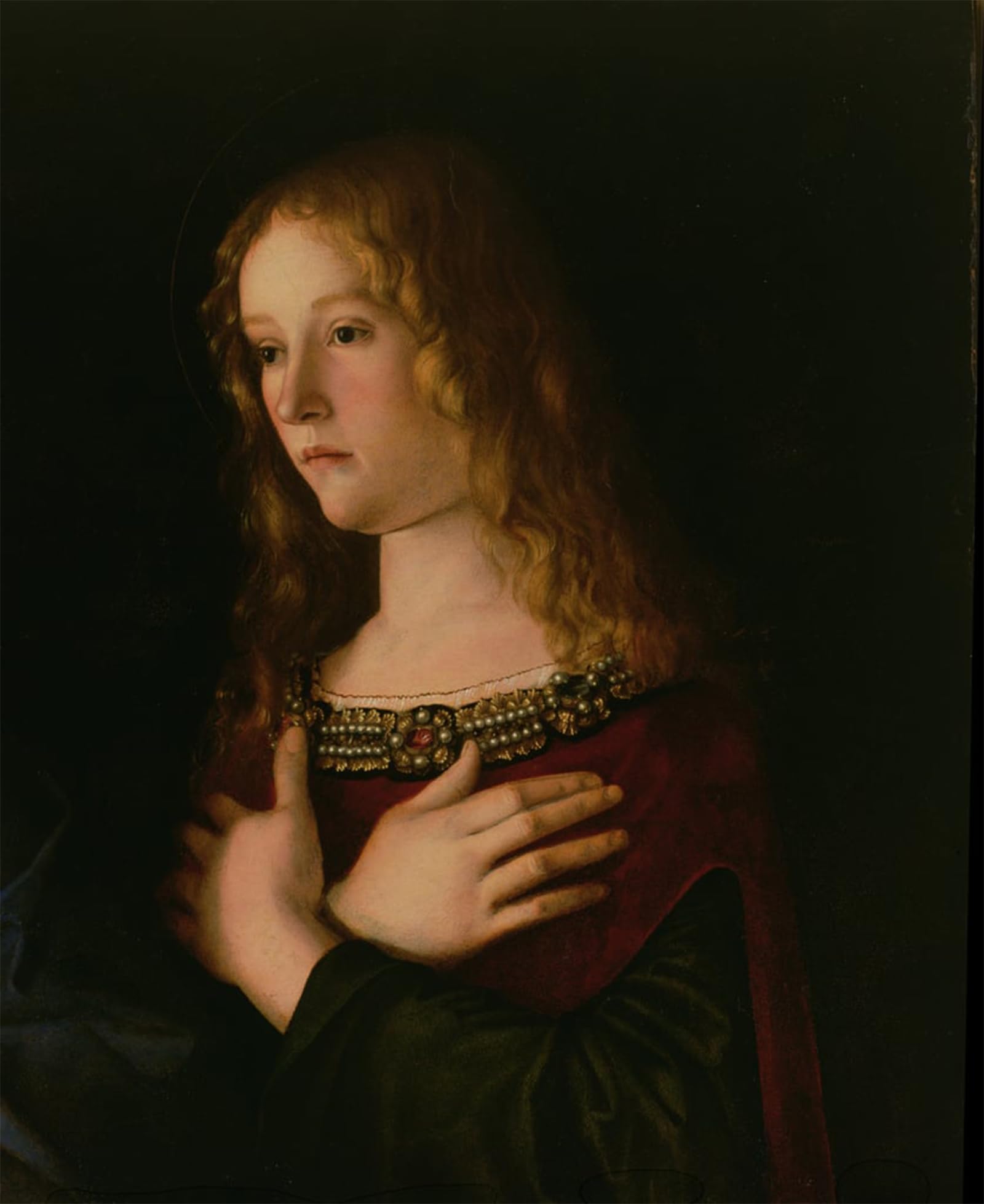RZHRHJES Retro Picture Portrait Oil Painting Modern Wall Artwork Mary Magdalene Detail From the Virgin and Child with St Catherine by famous artist Canvas Poster for Office Decor 60x90cm