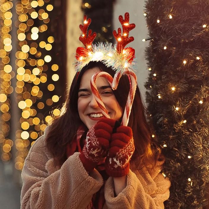 Fashband Christimas Headbands Deer Ears Headband Glitter Headpiece Hair Hoops for adults Christmas(Red) - Image 3