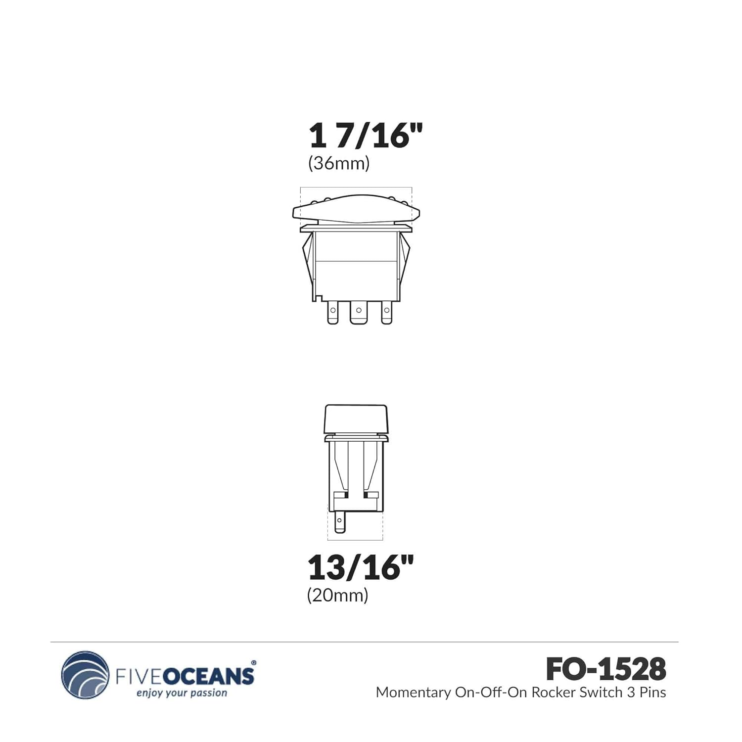 Five Oceans FO1528 Momentary On-Off-On Rocker Switch 3 Pins : Sports & Outdoors