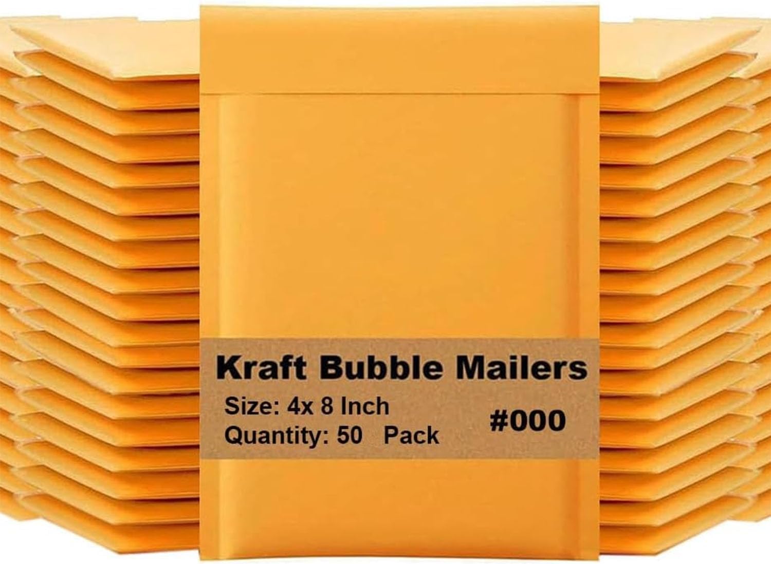 iMBAPrice 50-Pack (4x8) #000 Kraft Bubble Mailers Padded Envelopes 4 X 8 (Total 50 Envelopes)