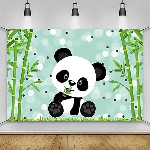 AWERT Cartel de poliéster de 6 x 3.6 pies con lindo panda de dibujos animados para niños, decoración de fiesta de cumpleaños, suministros de fiesta