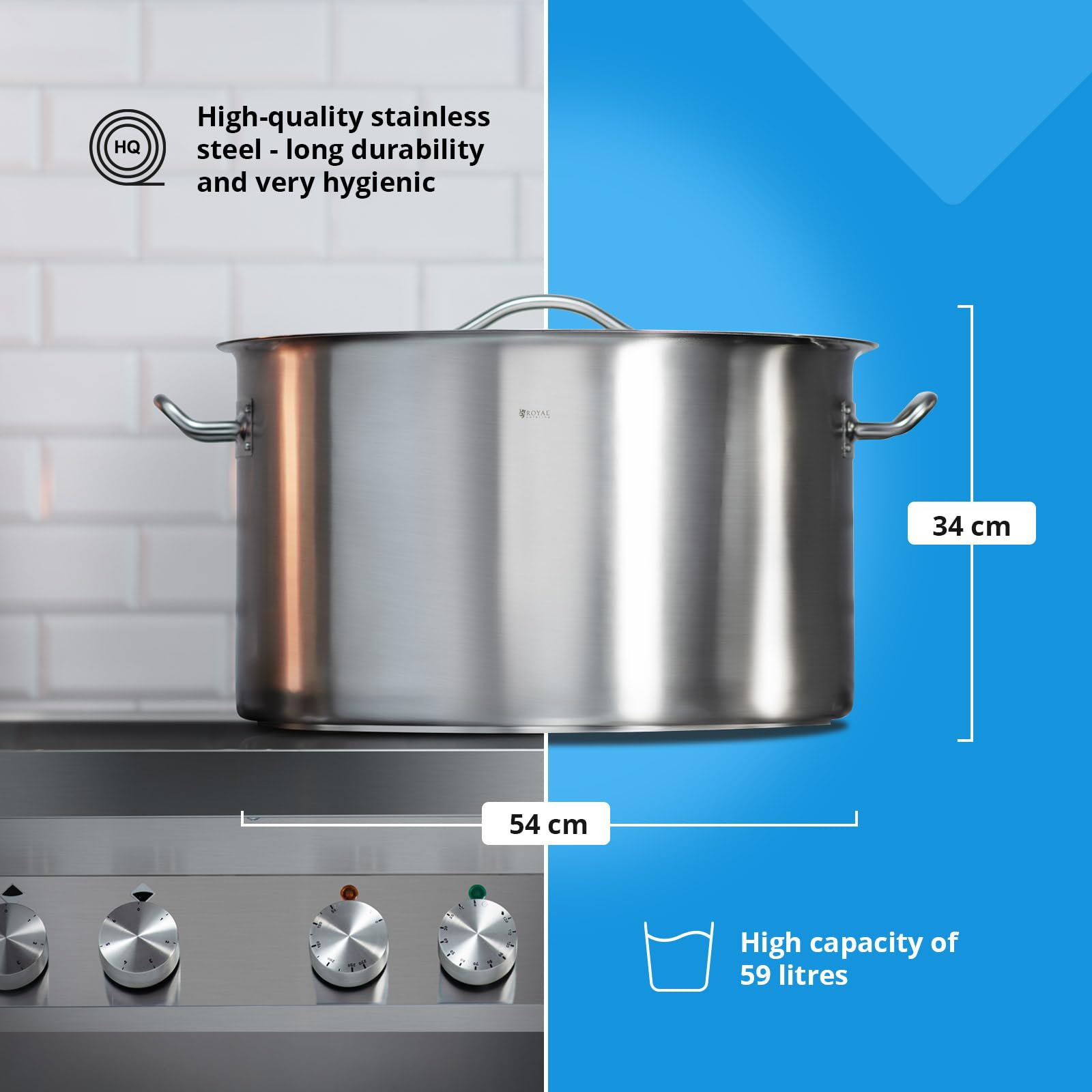 Royal Catering Pentola Per Induzione Pentola Acciaio Inox RCST-58E3-S (Acciaio Inox, 59 L, Fondo 5,5 mm)