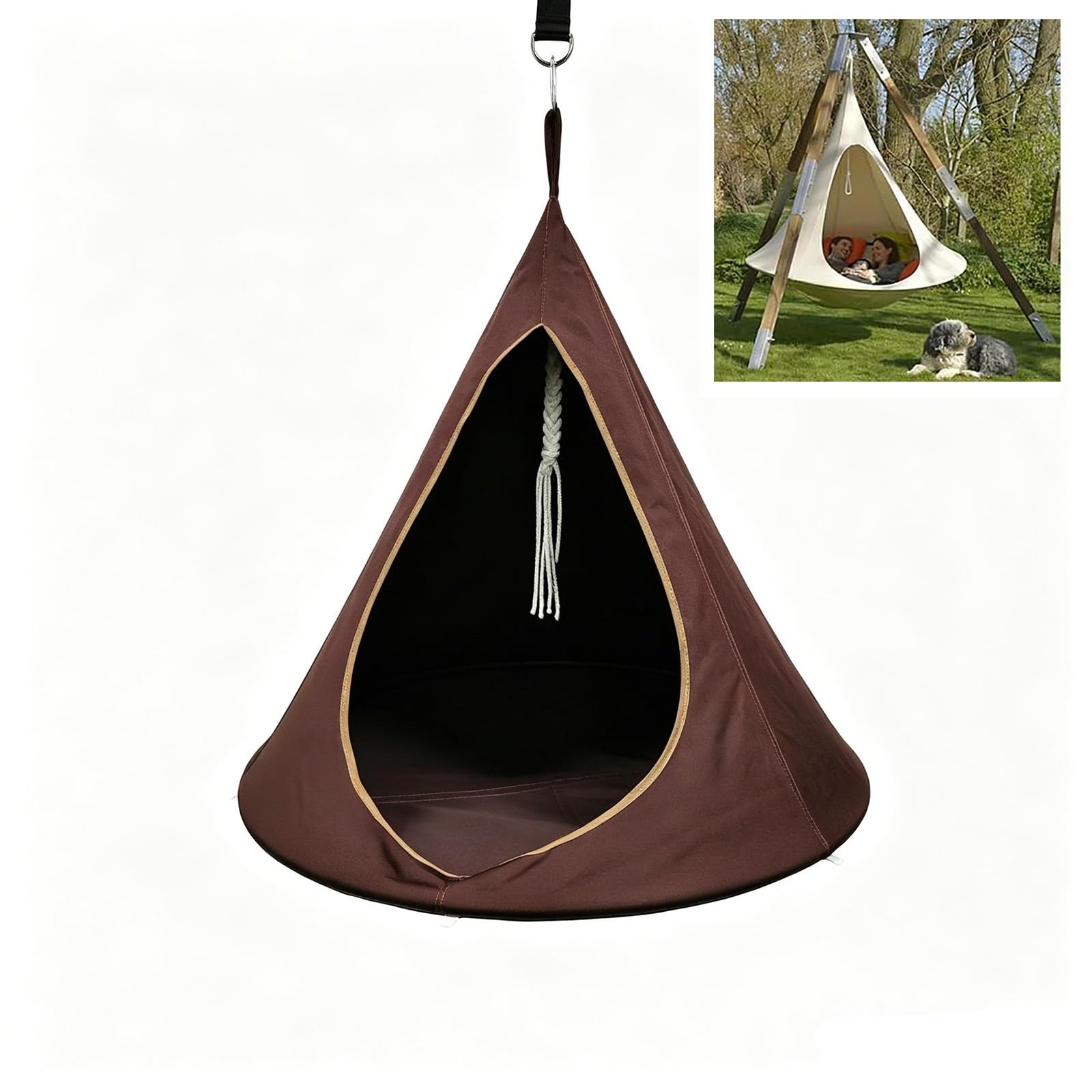 Portable Outdoor Hanging Butterfly Chair, Mosquito-Proof Waterproof Hammock Swing, 220 LBS Weight Capacity for Travel, Beach, Yard(Brown,100 * 110cm)