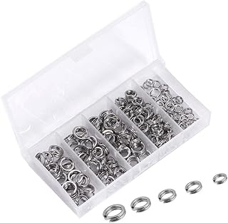 Tgpiao 200PCS 5Sizes Stainless Steel Fishing Split Rings,Heavy Duty Split Rings Solid Lures Connectors Fishing Tackle, Fishing Tackle Ring
