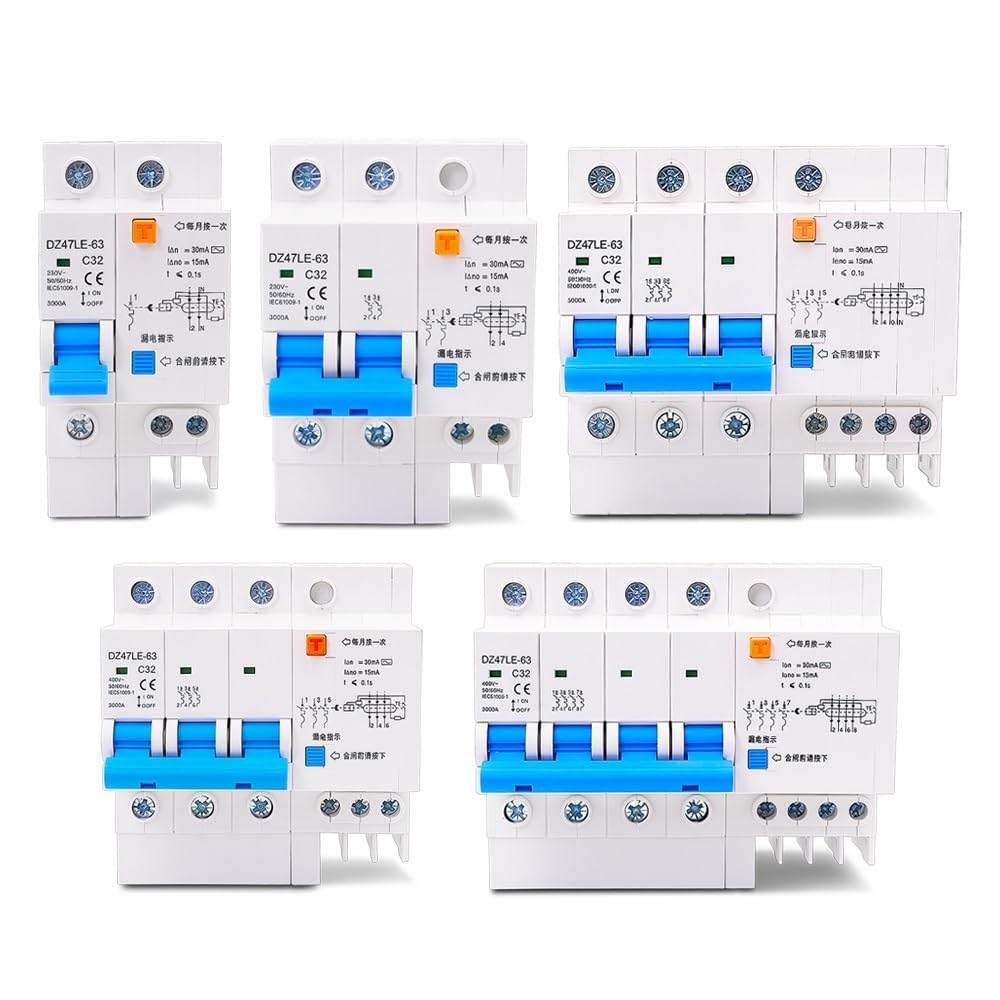 DZ47/DZ47LE 16-63A 1P-4P Miniaturowy wyłącznik automatyczny do montażu na szynie DIN biały i przezroczysty AC 230/400V do użytku domowego/przemysłowego(DZ47LE, 40A)