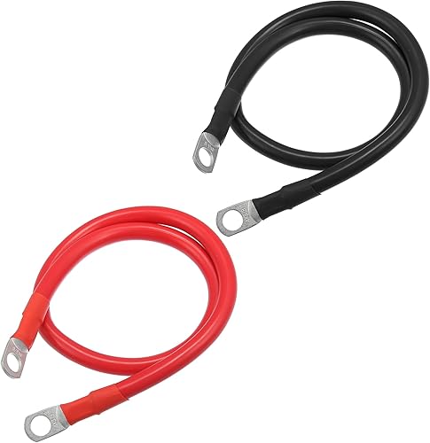1 par de cables inversores de batería de cobre, calibre 4 AWG, cable de batería de 2 pies universal para automóvil, vehículo, RV, cobre puro,