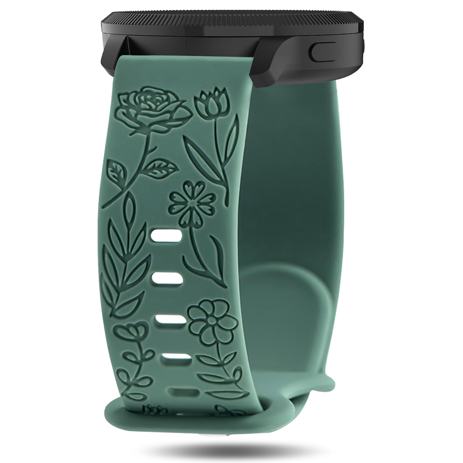 Strisinho Floral Engraved Bands Compatible with Garmin Venu 2S/Venu 3S/Vivoactive 4S/Vivomove 3S, 18mm Soft Silicone Flower Pattern Replacement