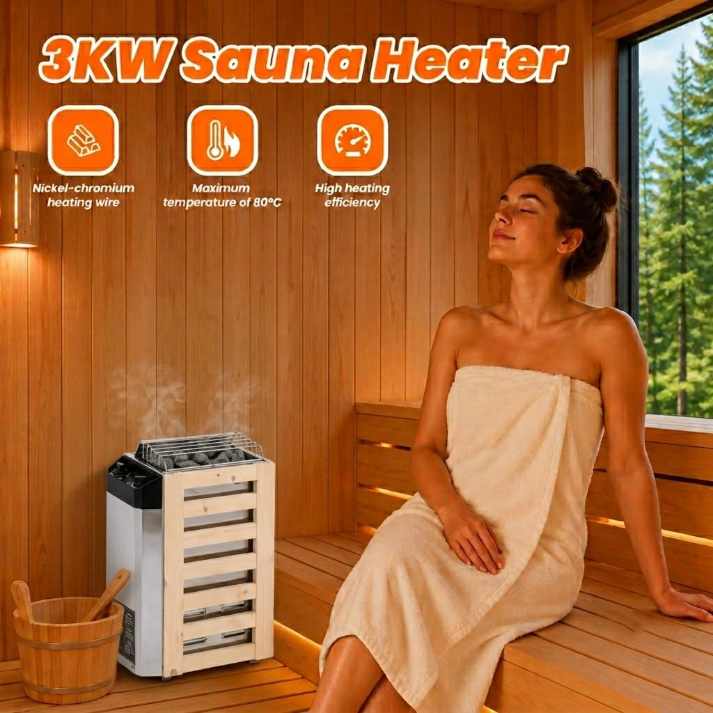 3KW Calentador de sauna Estufa de calefacción de sauna Tipo de control interno Calentador de sauna Estufa de sauna de acero inoxidable Equipo de calefacción de sauna