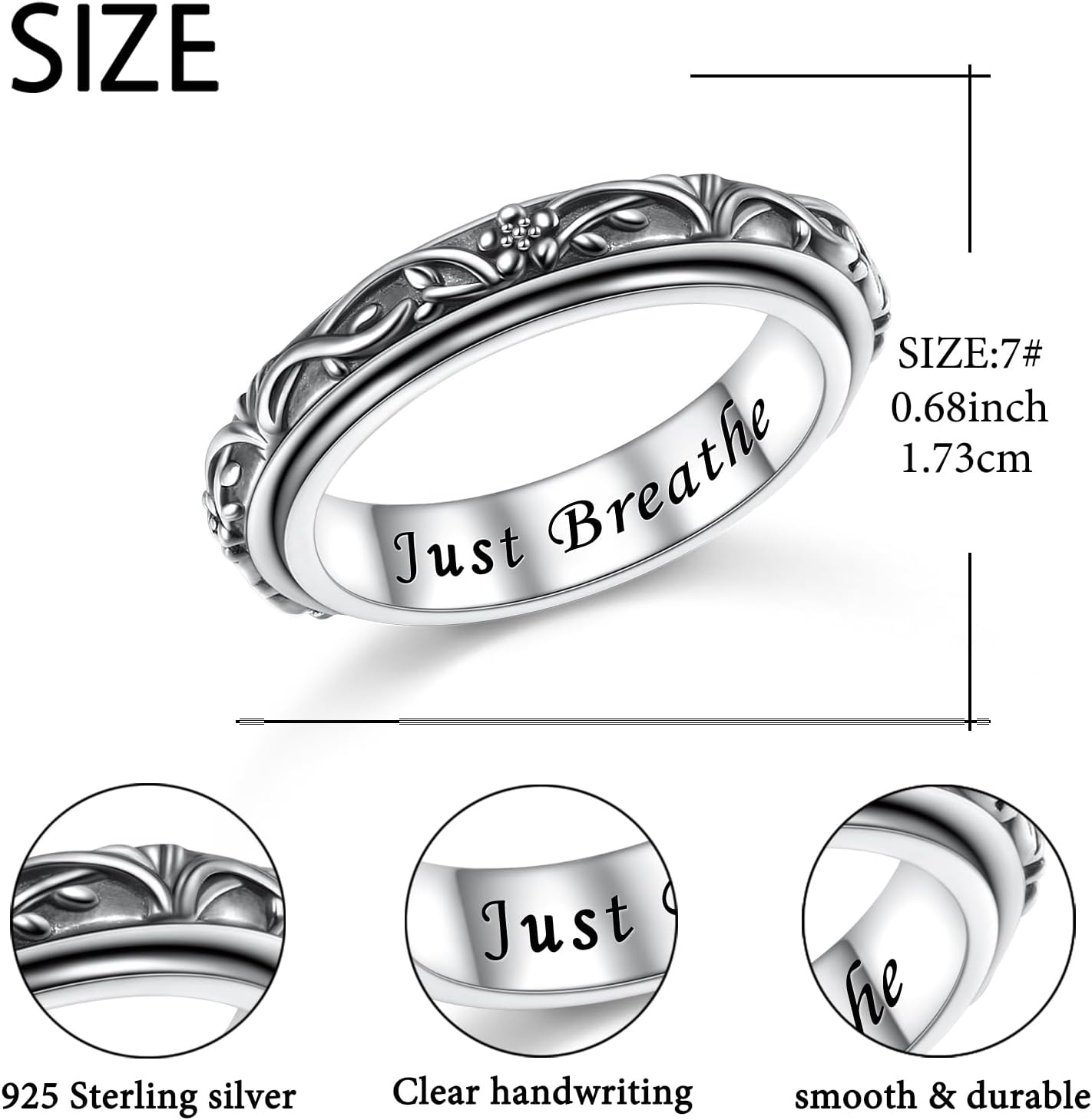 Cross/Butterfly/Evil Eye/Tree of Life/Celtic Knot/Sunflower/Lotus Spinner Ring 925 Sterling Silver Fidget Rings for Anxiety Stress Relieving ADHD Autism Rings Jewelry Gift for Women