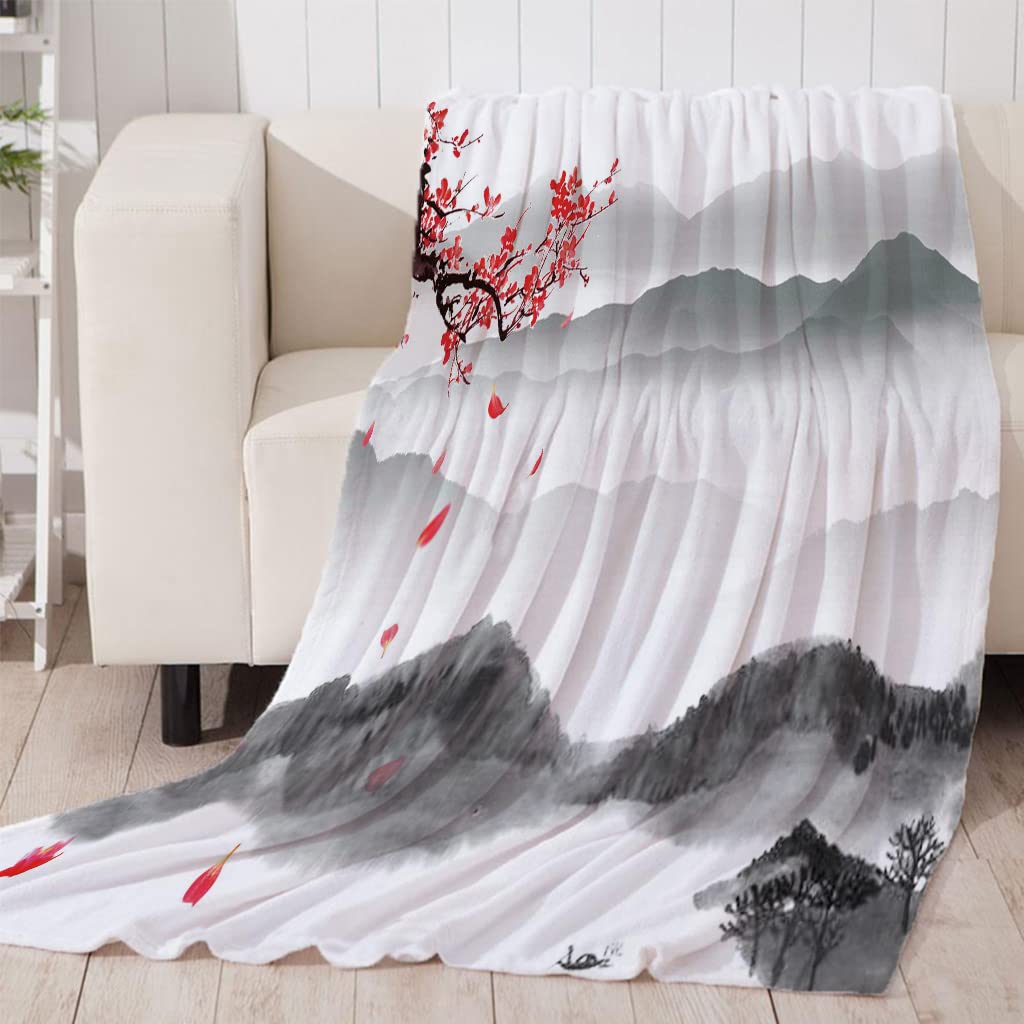 Manta Sherpa Franela Reversible Pintura de Tinta y Paisaje Manta Polar, Manta Felpa de Sofá, 100% Microfibra, Suave, Caliente, Transpirable para Invierno 180x220 cm
