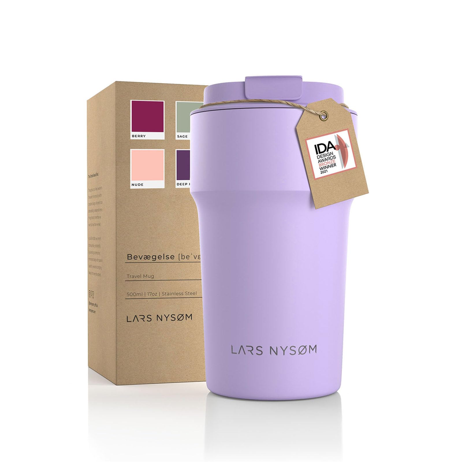 LARS NYSØMThermo Coffee Mug-to-Go Thermal Mug 500ml | BPA Free Travel Mug 0.5 Litre with Insulation | Stainless Steel Thermal Mug Leakproof for Coffee and Tea
