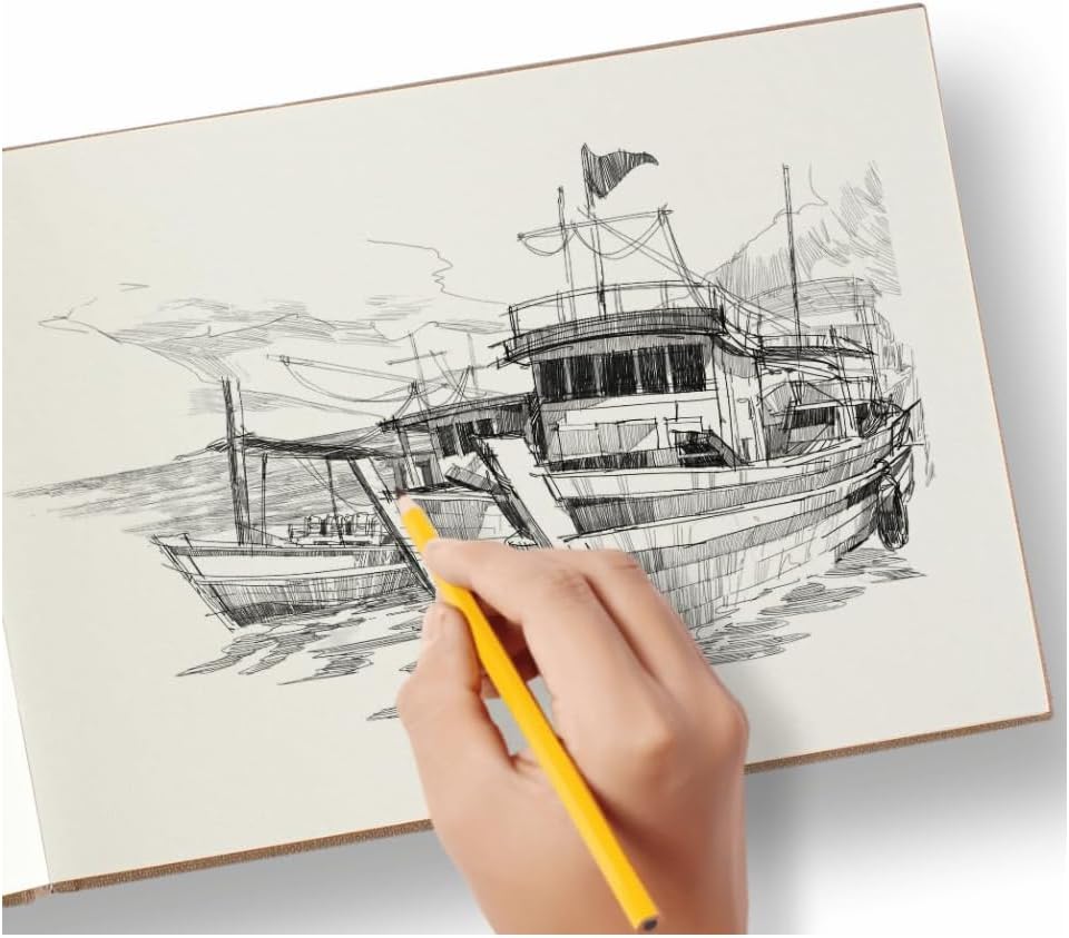Creo Crafts Sketche Khadi (Cover) Hardcover Sketch Book A4 | 40 Sheets / 80 Pages | 200 GSM Acid-Free Cartridge Paper | Good for Marker Watercolor, Acrylic, Ink, Oil Pastel, Pencil (Landscape)