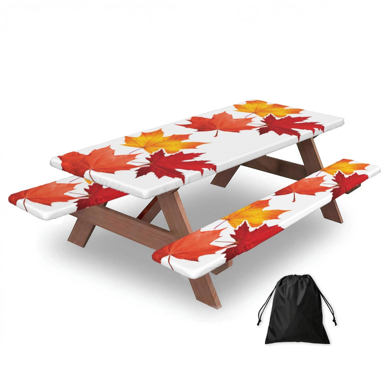Zyjhyy Black Fall Leaf Print 3 Pack Wipeable Picnic Bench Cover And Table Cover Lightweight Table Cloth For Camping Outdoor