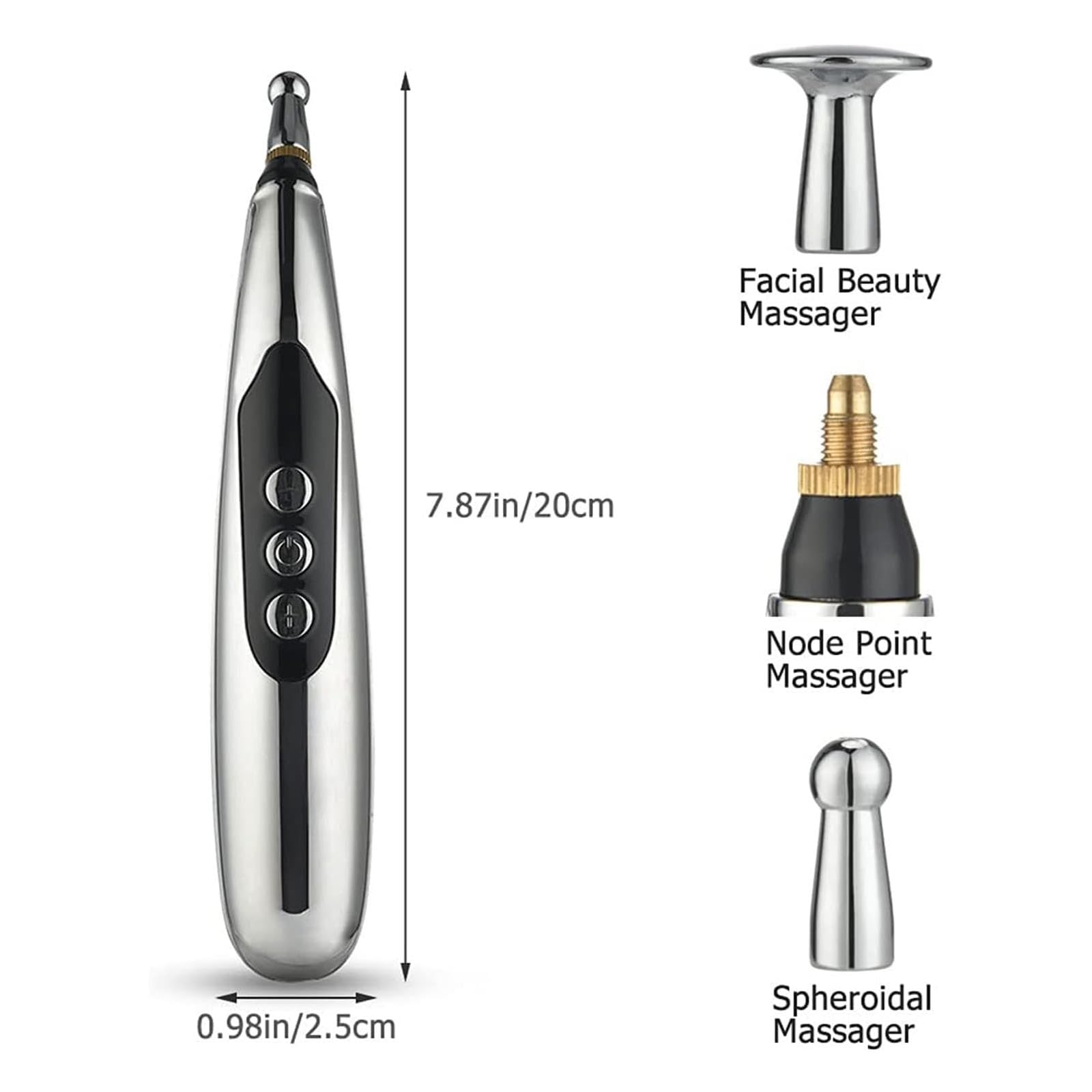 Bolígrafo de acupuntura, dispositivo de acupresión recargable por USB con 3 cabezales de masaje y 9 niveles, herramienta de masaje de energía meridiana para oficina y ocio