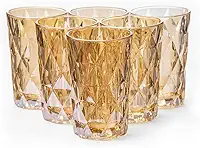 Jogo de 6 Copos de Vidro Âmbar Diamond Transparente 400ml Design Elegante e Resistente Ideal para Suco Água Refrigerante Drinks e Café Transparente para Cozinha Bar e Restaurante