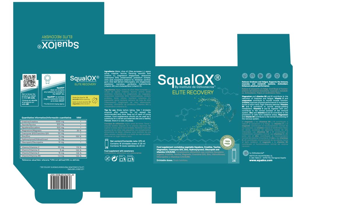 Elite Recovery – Suplemento post-entreno con Creatina, Taurina, Escualeno, Polifenoles, Magnesio, Zinc, Coenzima Q10 y Vitaminas C, D, E y B6 | Recuperación muscular (15 dosis)